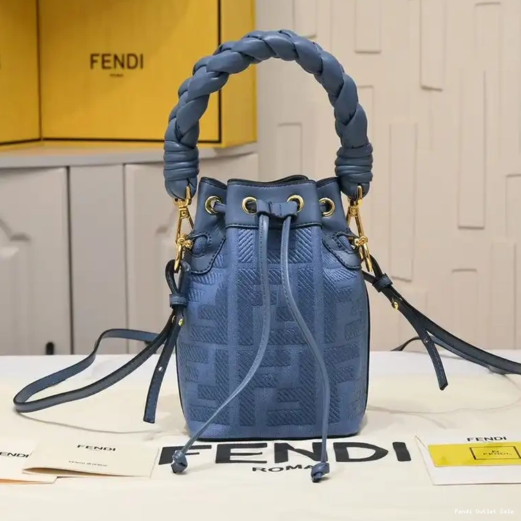 Affordable Fendi Bucket Tresor Motif Canvas Handle Mini Bag Blue In FF Mon Woven with 0603